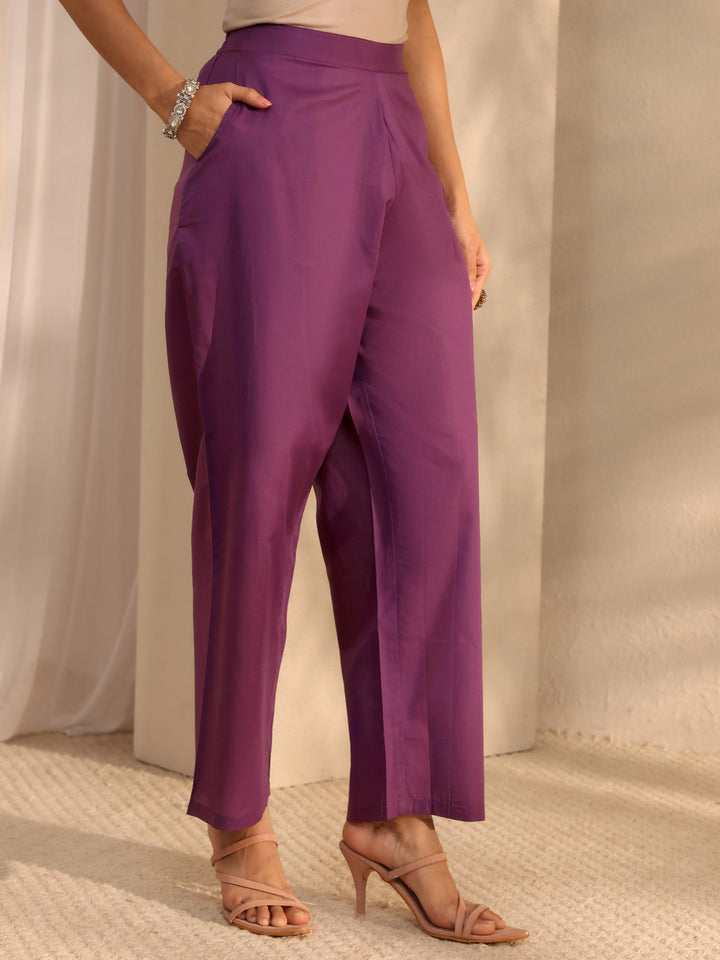 Libas Art Purple Embroidered Silk Blend Straight Suit Set With Dupatta