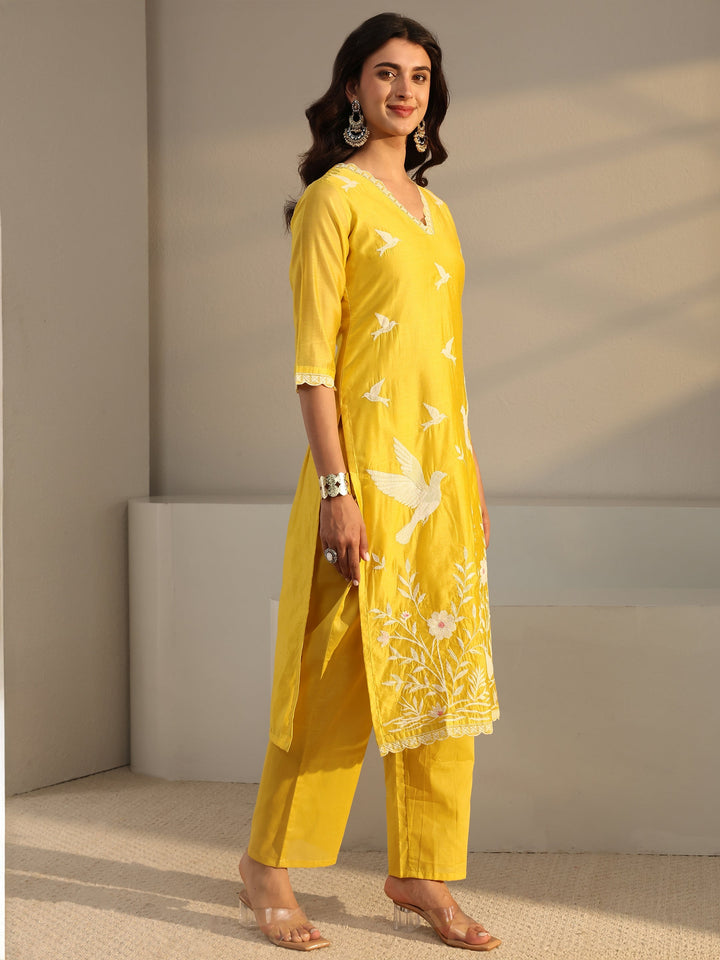 Libas Art Yellow Embroidered Silk Blend Straight Suit Set With Dupatta