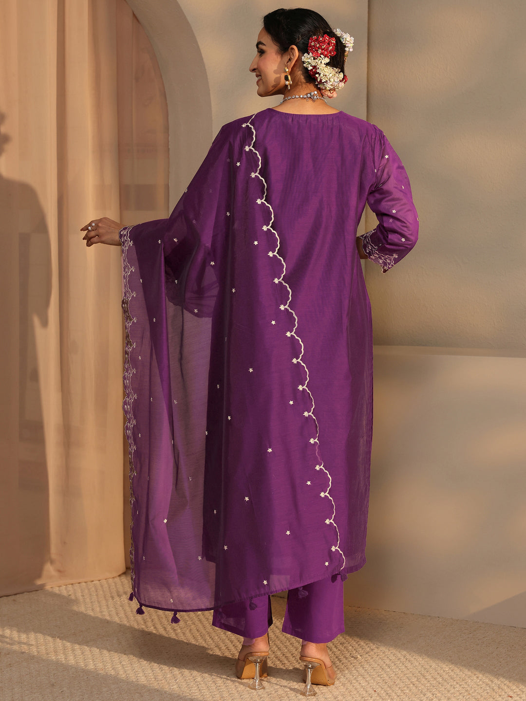 Libas Art Floral Embroidered Silk Blend Straight Suit Set With Dupatta