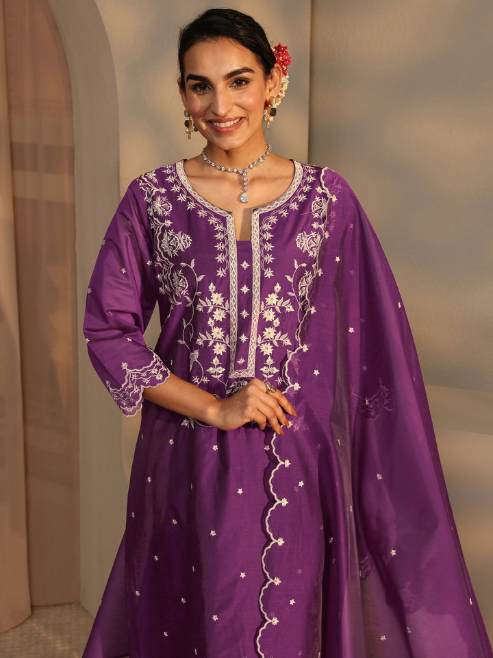 Libas Art Floral Embroidered Silk Blend Straight Suit Set With Dupatta