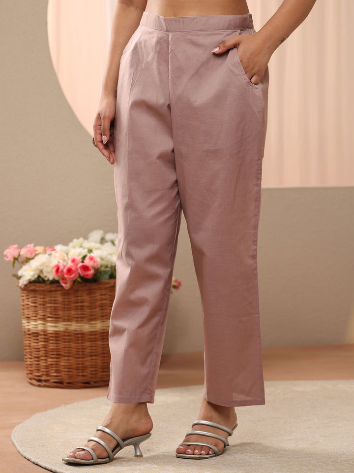 Libas Art Lavender Floral Embroidered Silk Blend Straight Suit Set