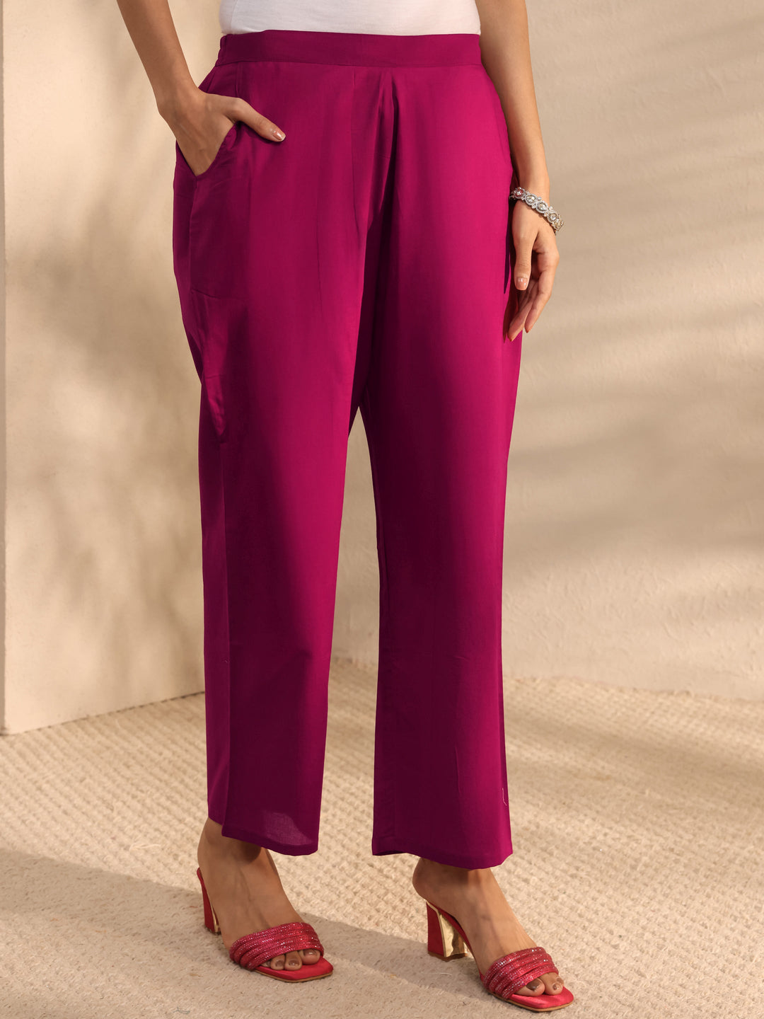Libas Art Magenta Embroidered Silk Blend Straight Suit Set With Dupatta