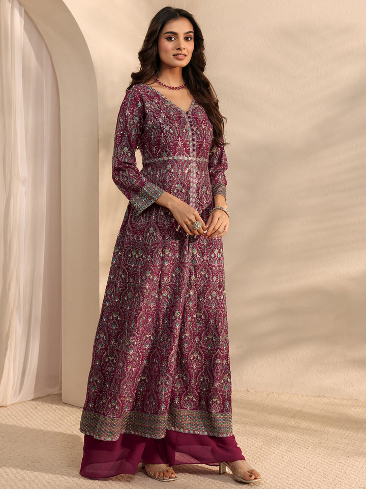 Libas Art Pink Floral Embroidered Georgette Anarkali Suit Set With Dupatta
