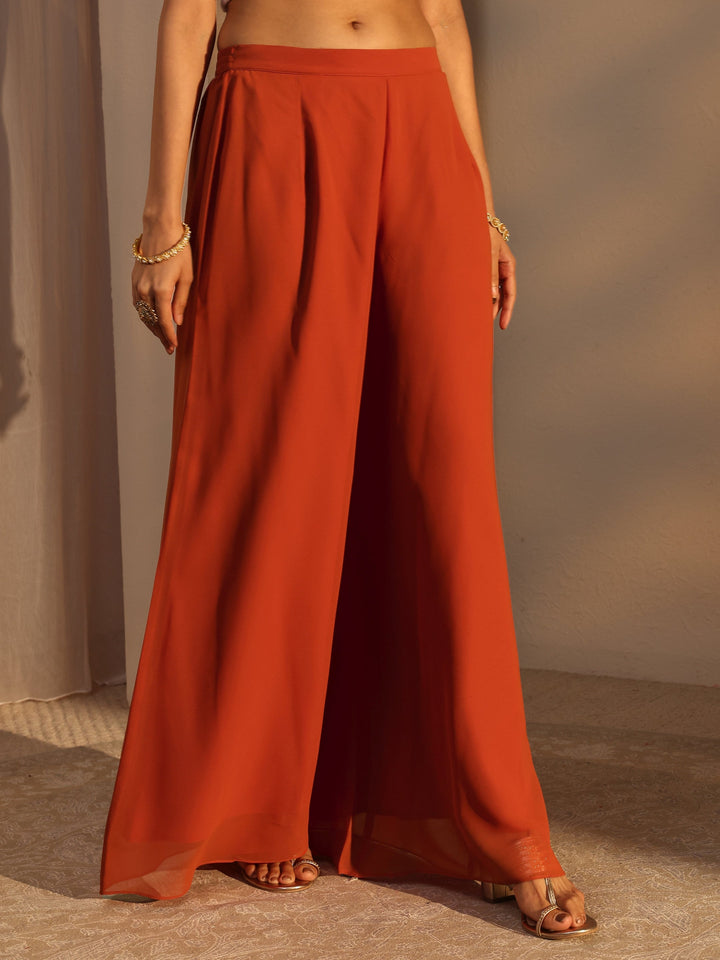 Libas Art Orange Embroidered Georgette A-Line Suits Set With Dupatta