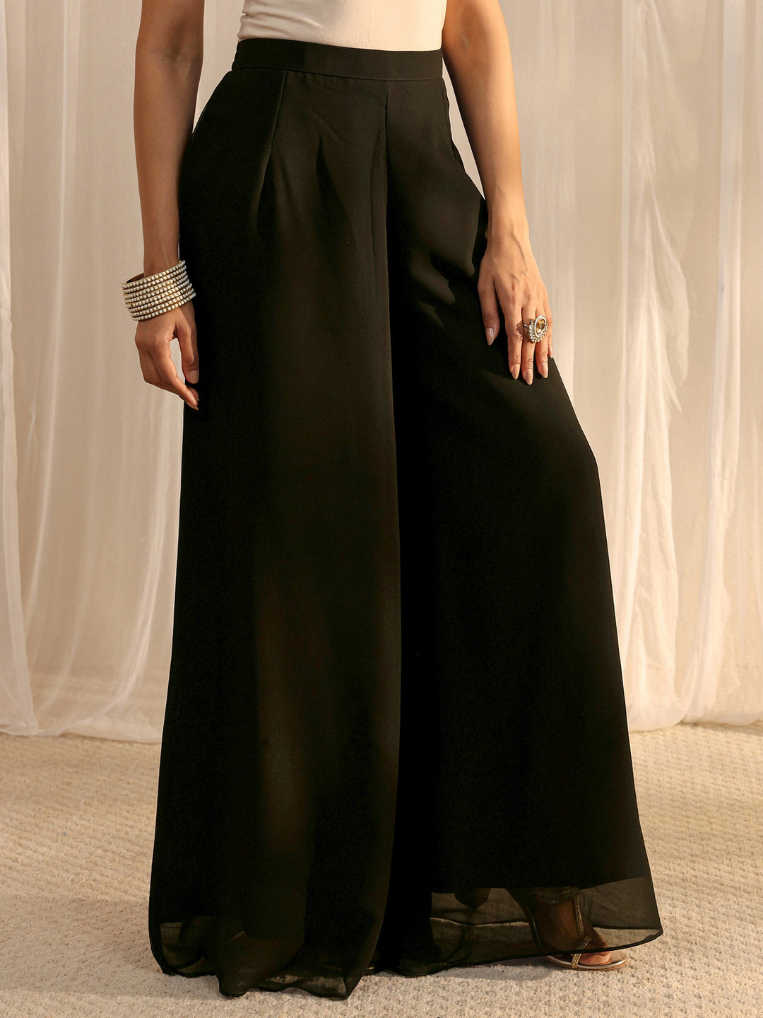 Libas Art Black Embellished Georgette A-Line Palazzo Suit Set With Dupatta