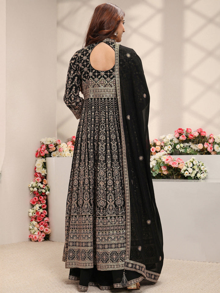 Libas Art Black Floral Embroidered Georgette A-Line Suit Set With Dupatta