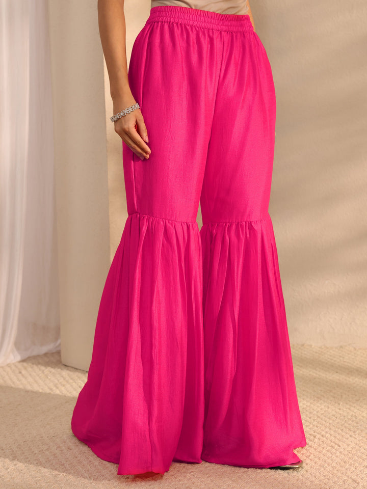 Pink Embroidered Silk Blend Sharara Suit Set With Dupatta