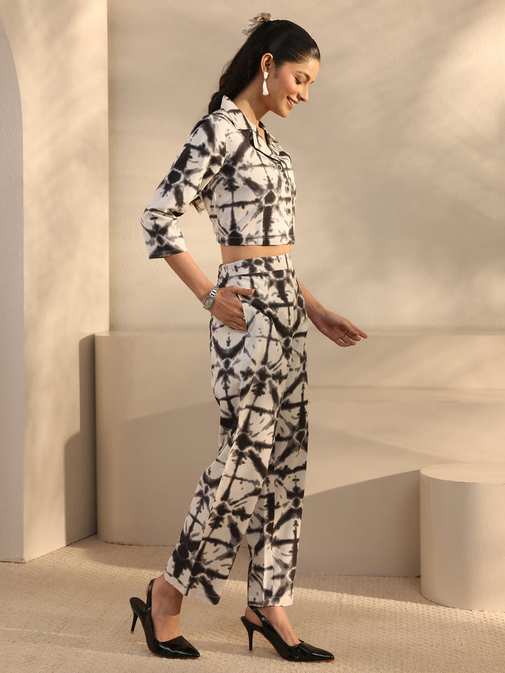 Off White Abstract Printed Cotton Blend Co-Ord Set
