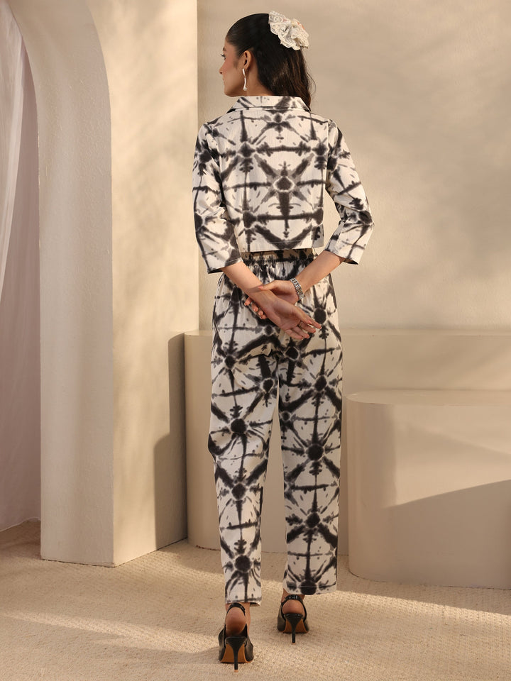 Off White Abstract Printed Cotton Blend Co-Ord Set