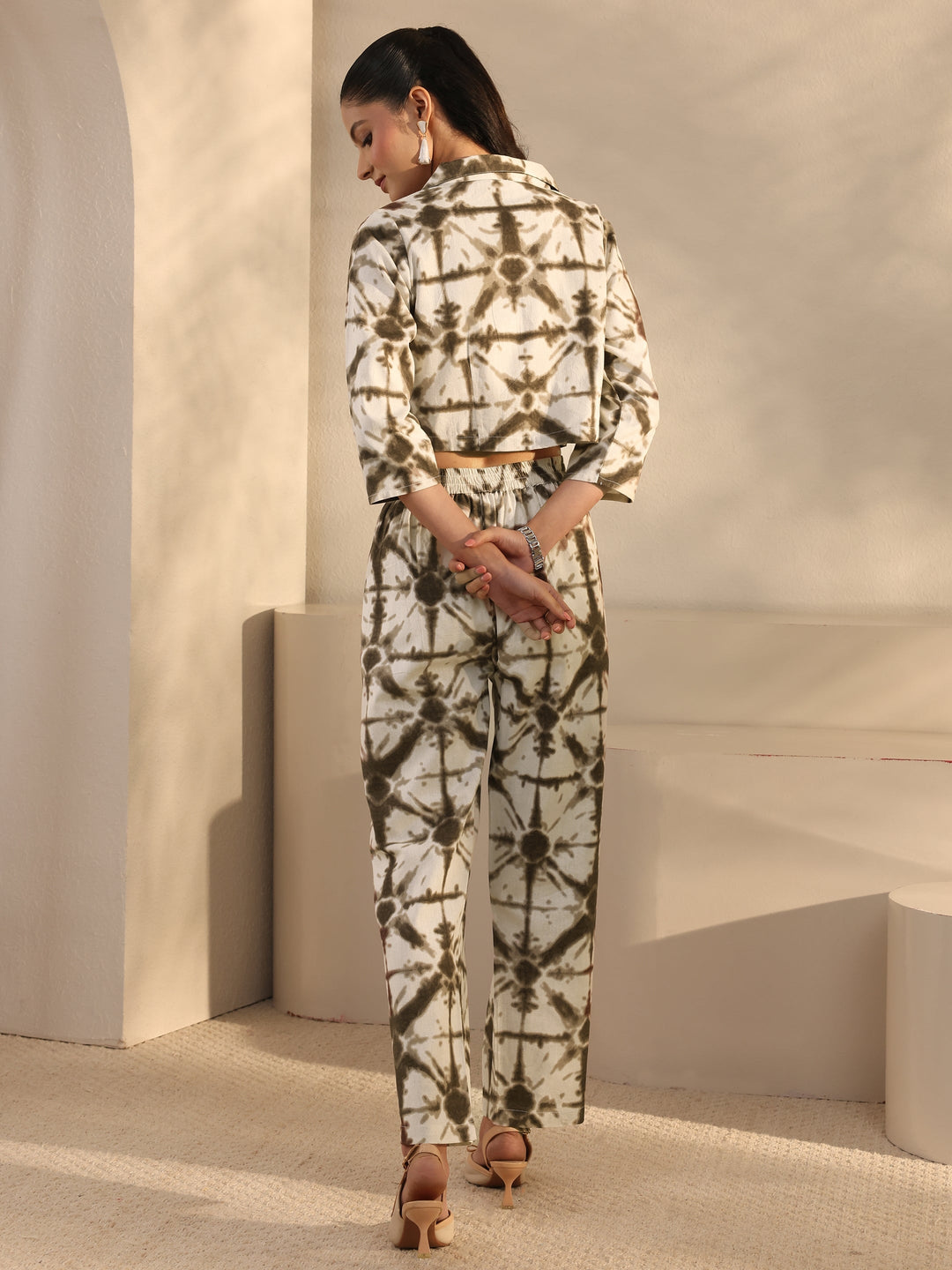 Off White Abstract Printed Cotton Blend Co-Ord Set