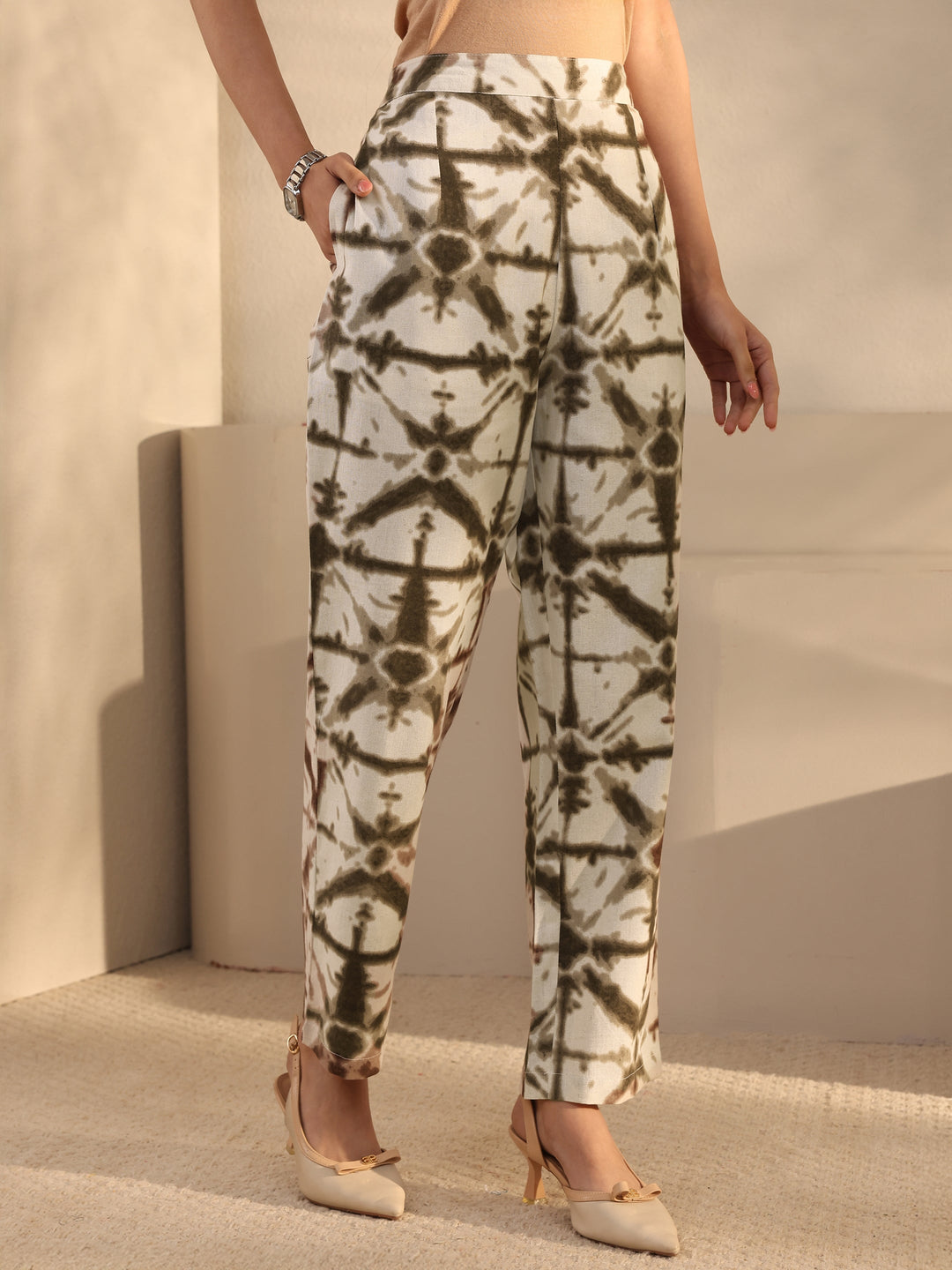 Off White Abstract Printed Cotton Blend Co-Ord Set
