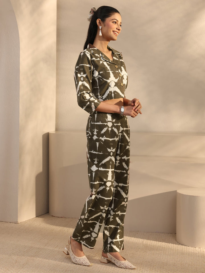 Brown Abstract Printed Cotton Blend Co-Ord Set