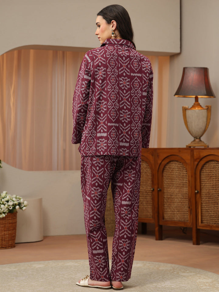 Maroon Printed Cotton Blend Co-Ord Set