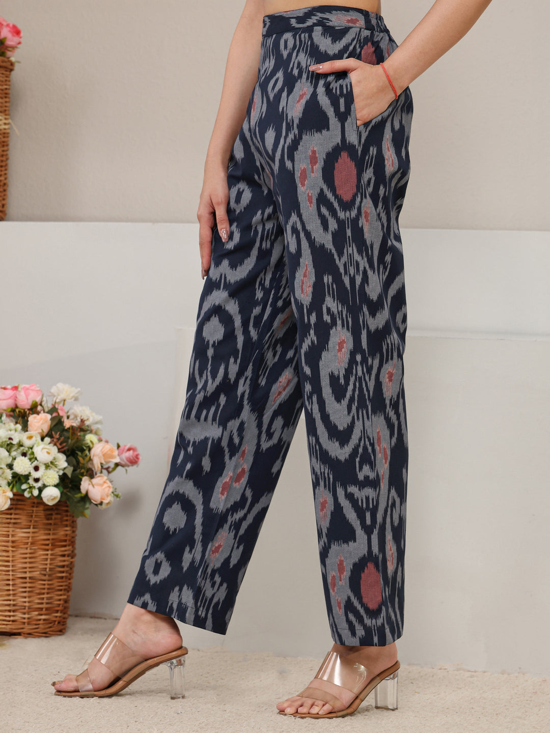 Navy Blue Abstract Printed Cotton Blend Co-Ord Set