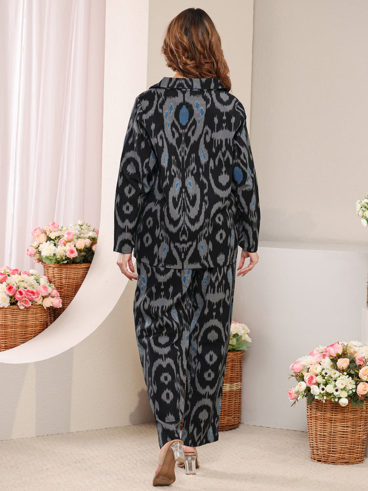 Black Abstract Printed Cotton Blend Co-Ord Set