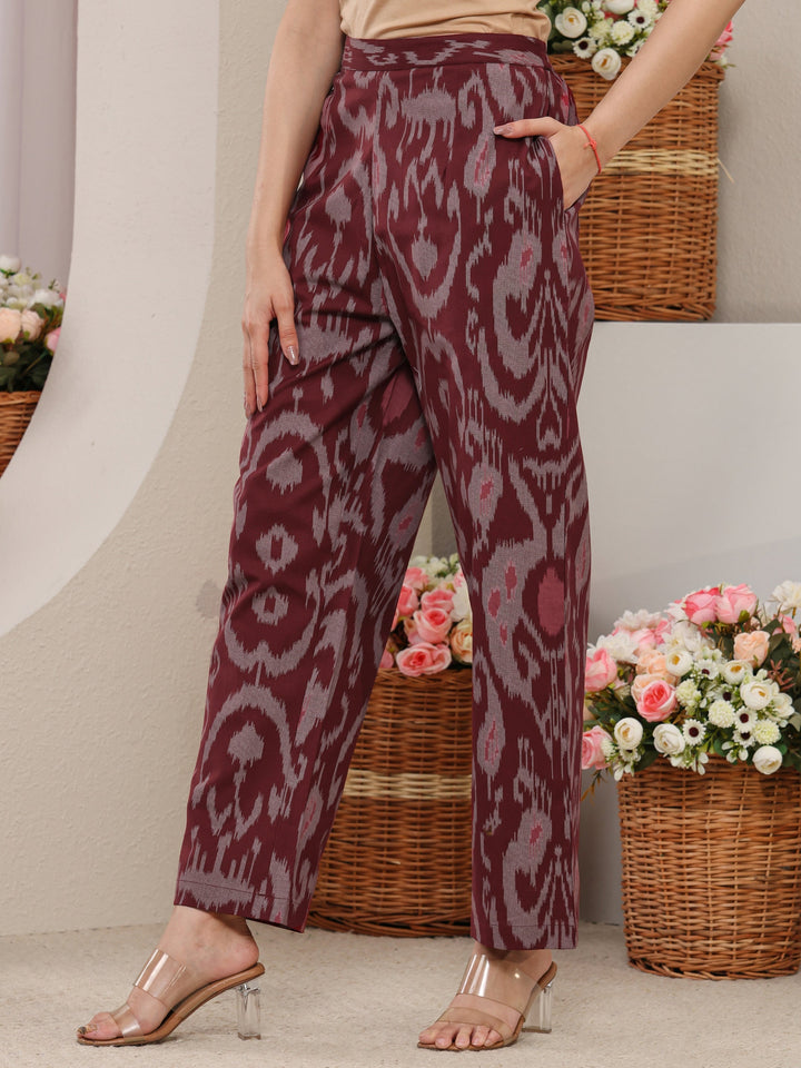 Maroon Abstract Printed Cotton Blend Co-Ord Set
