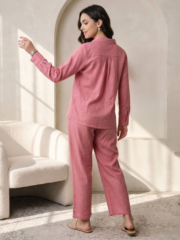 Libas Mauve Embroidered Cotton Blend Co-Ord Set