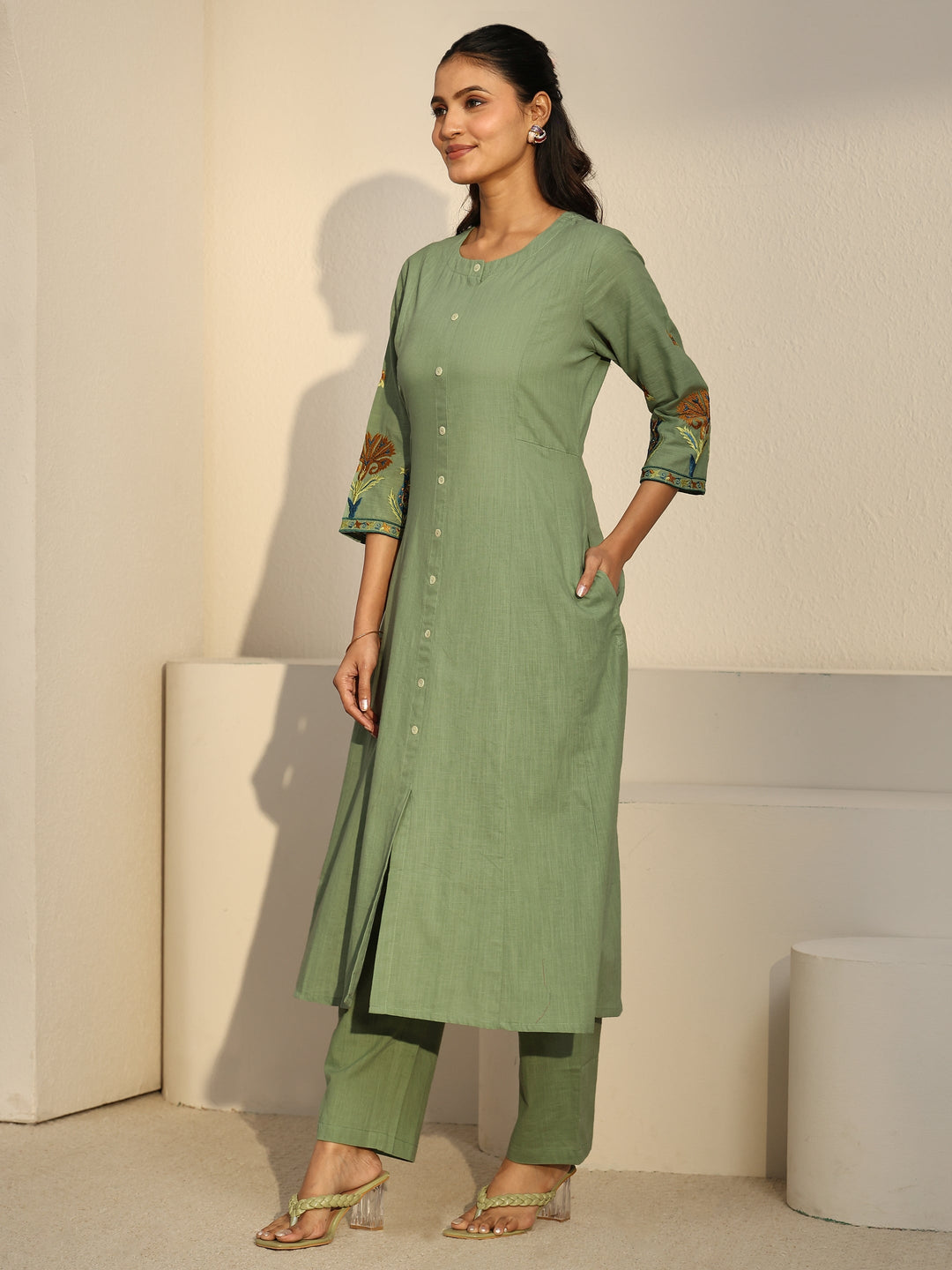 Libas Pista Green Cotton Co-Ord Set