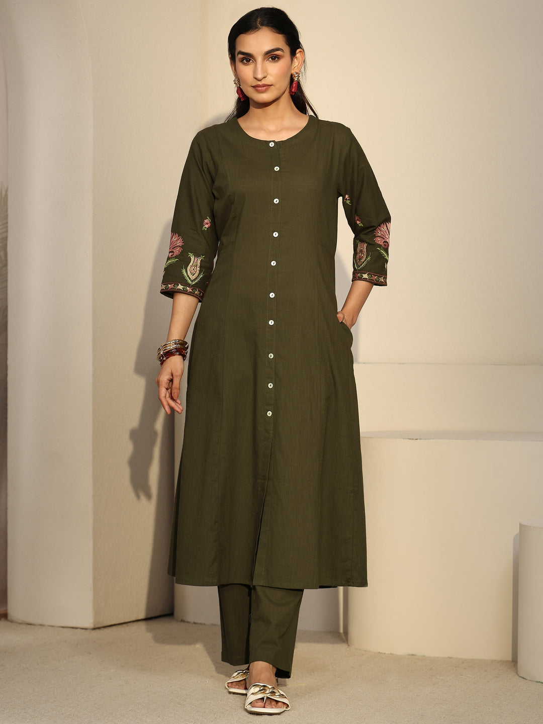 Libas Olive Green Cotton Co-Ord Set