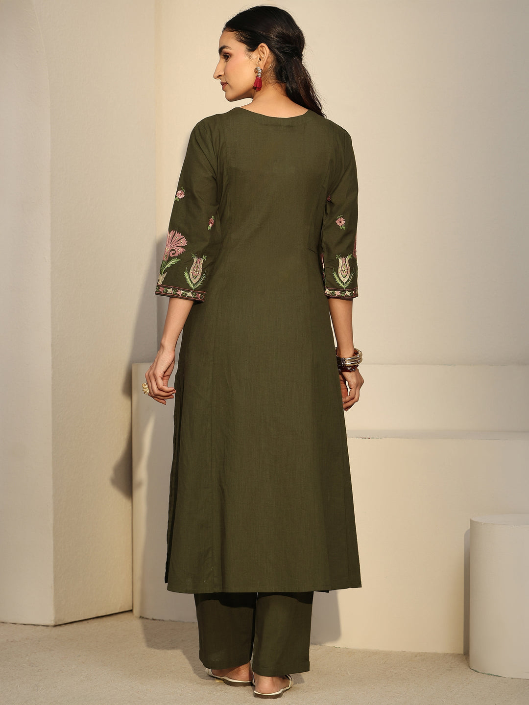 Libas Olive Green Cotton Co-Ord Set
