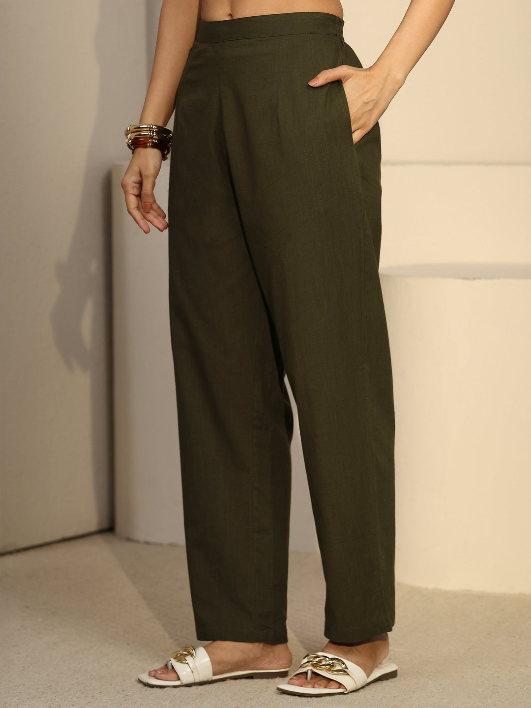 Libas Olive Green Cotton Co-Ord Set