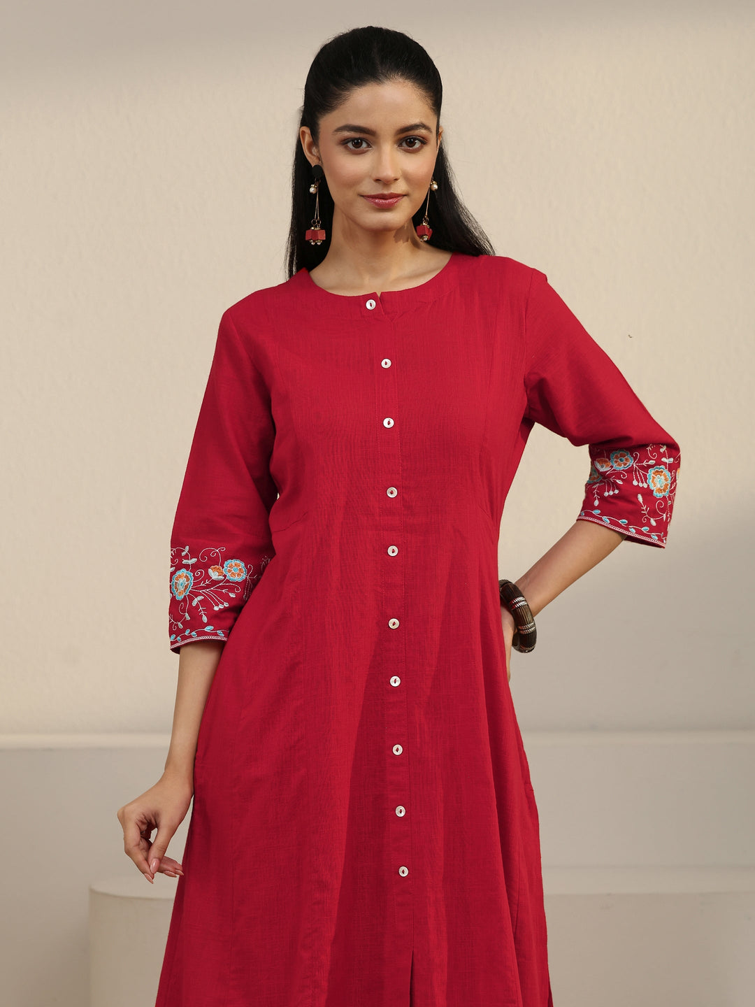 Libas Red Cotton Co-Ord Set