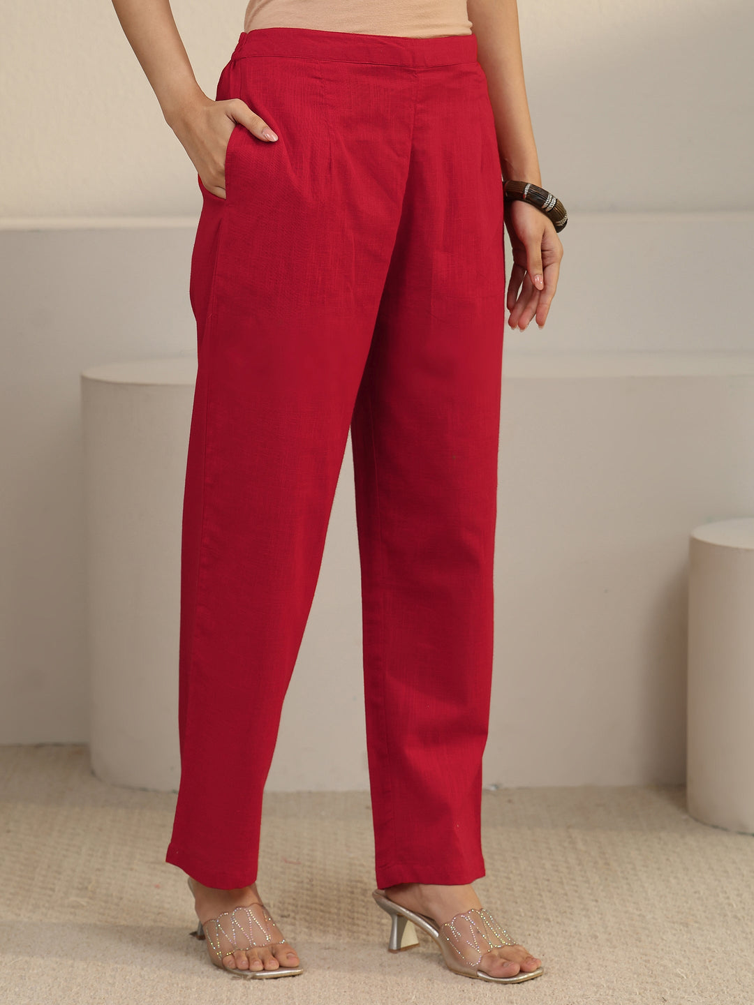 Libas Red Cotton Co-Ord Set