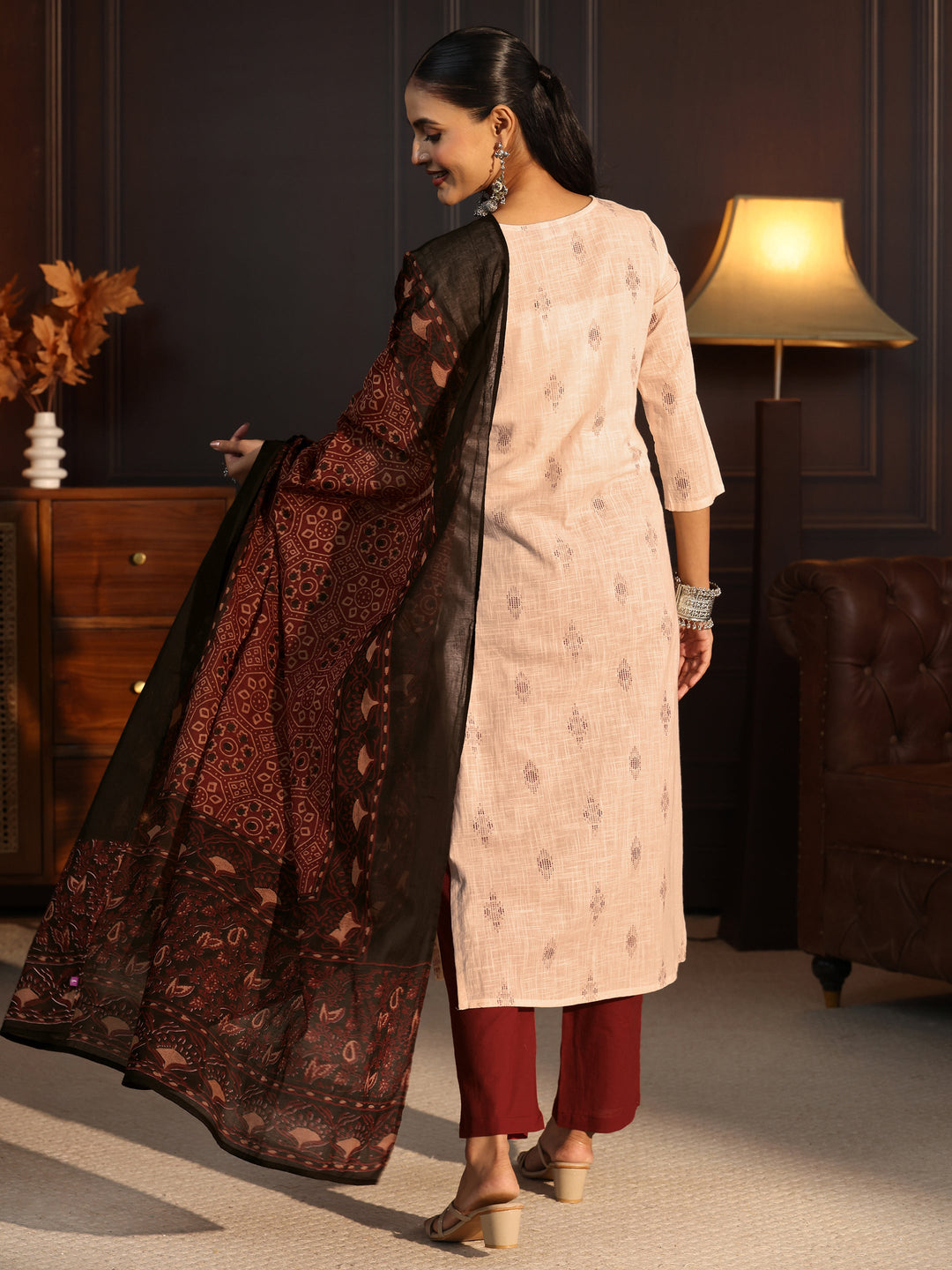 Libas Off White Embroidered Cotton Blend Straight Suit Set