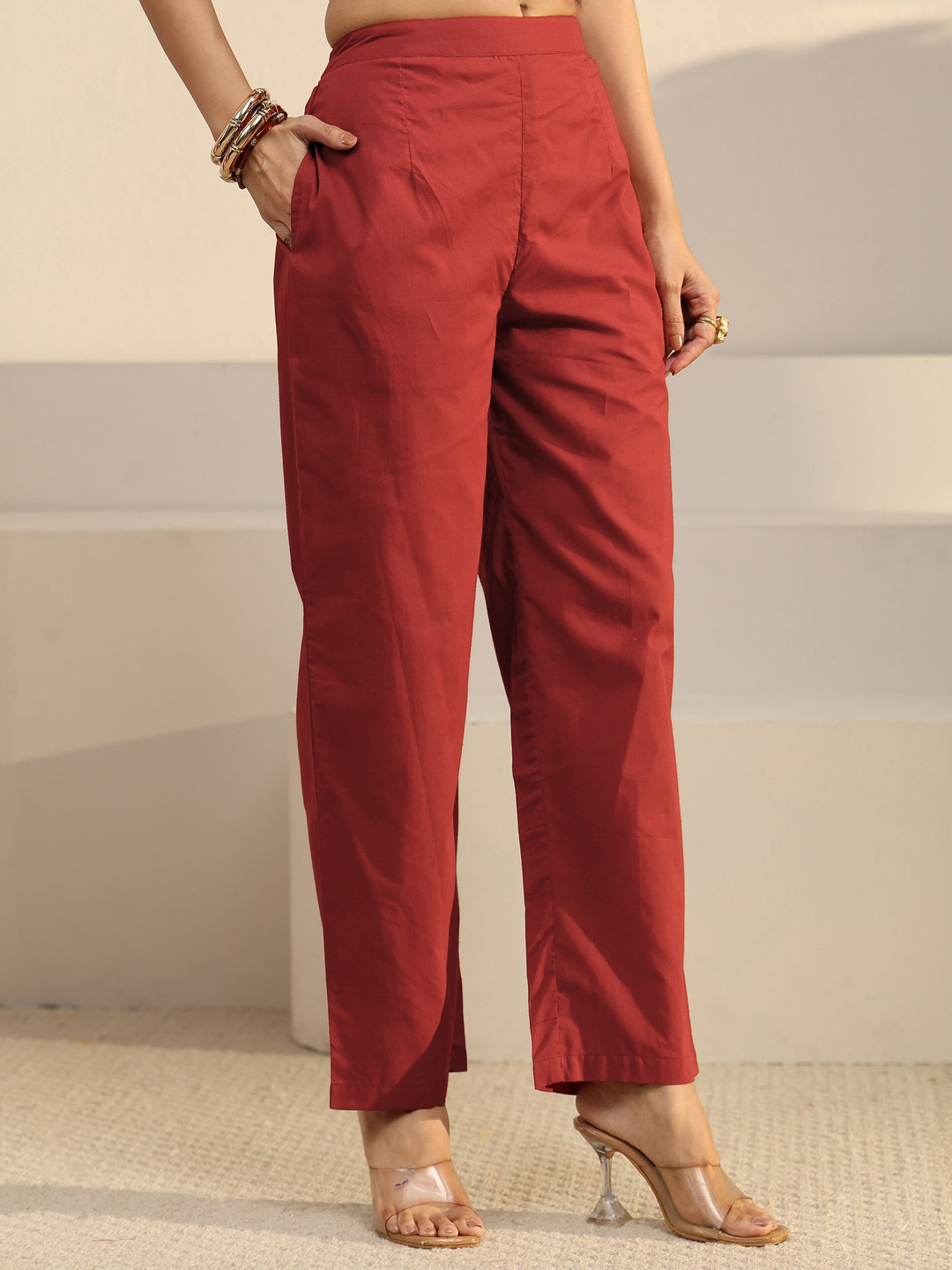 Libas Off White Chevron Cotton Blend Straight Suit Set