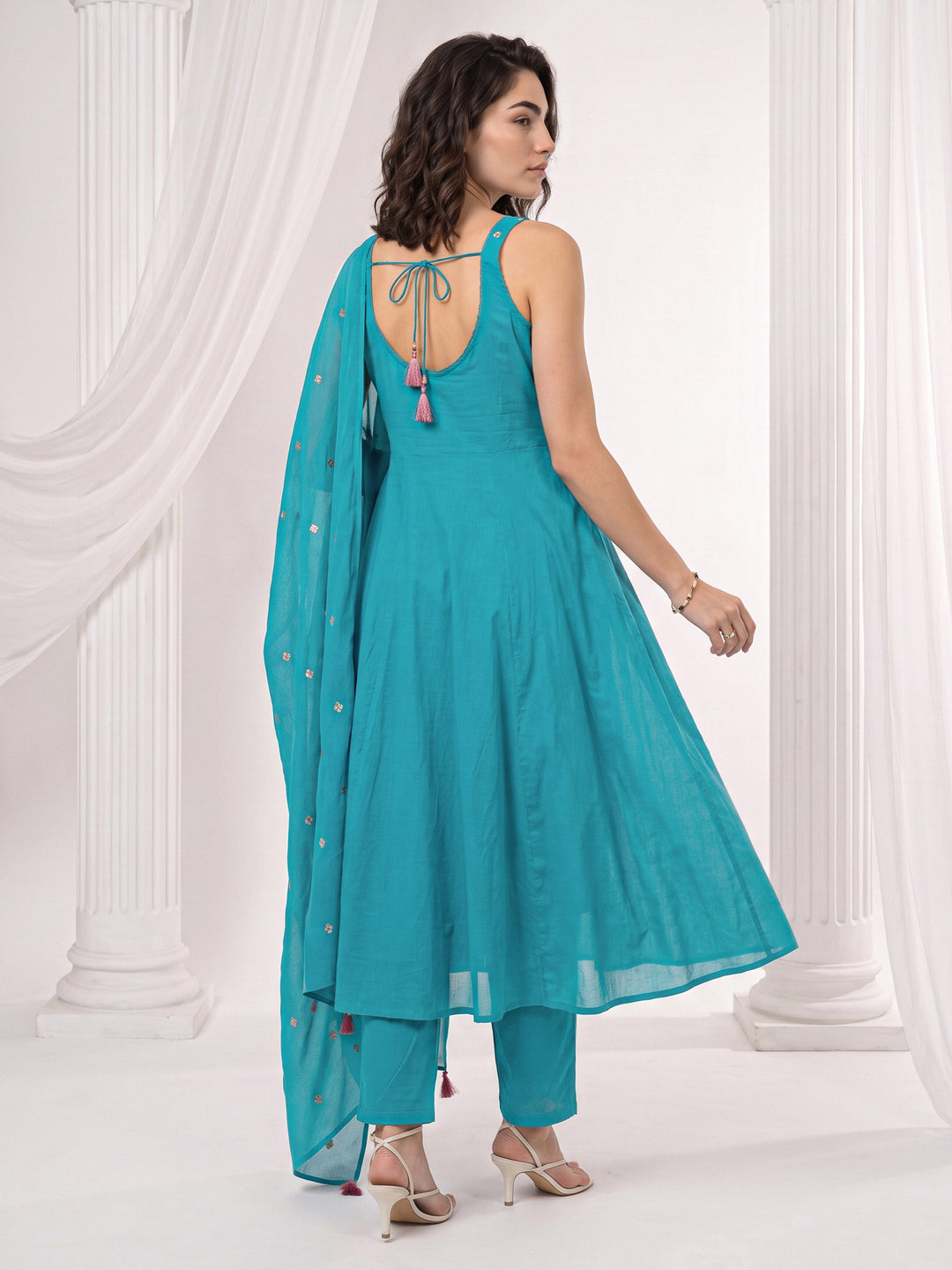 Libas Blue Yoke Design Strappy Cotton A-Line Suit Set