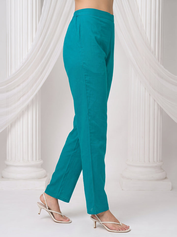 Libas Blue Yoke Design Strappy Cotton A-Line Suit Set