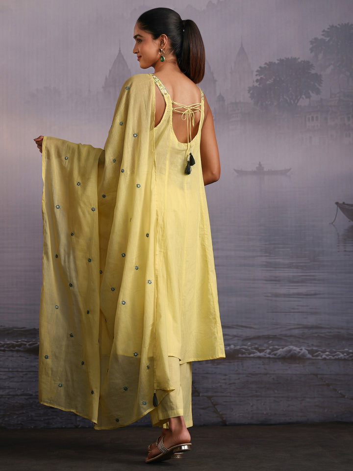 Libas Yellow Yoke Design Strappy Cotton A-Line Suit Set