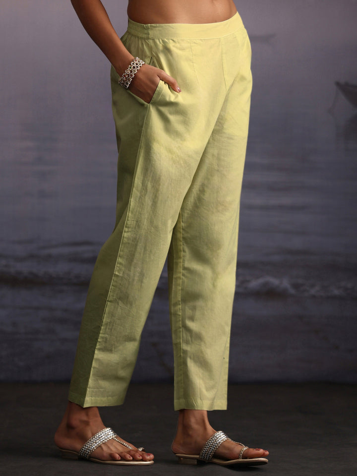 Libas Sage Green Yoke Design Strappy Cotton A-Line Suit Set