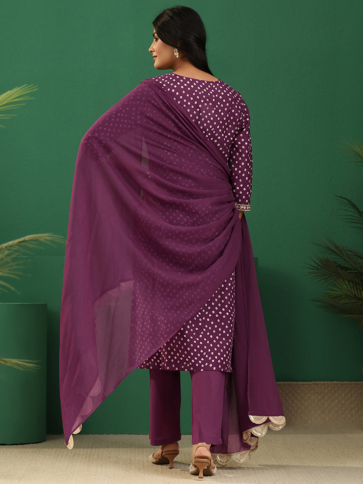 Libas Burgundy Bandhani Cotton Straight Suit Set