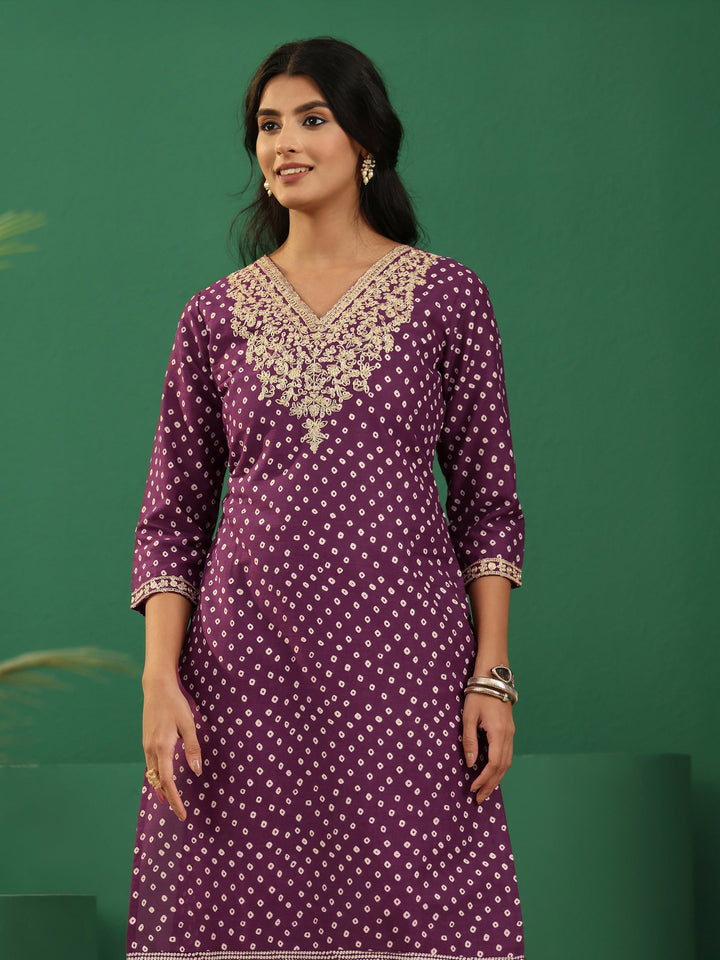 Libas Burgundy Bandhani Cotton Straight Suit Set