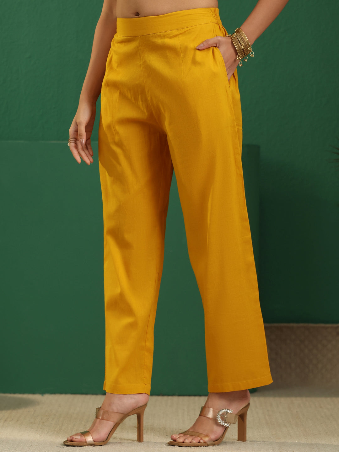 Libas Mustard Bandhani Cotton Straight Suit Set
