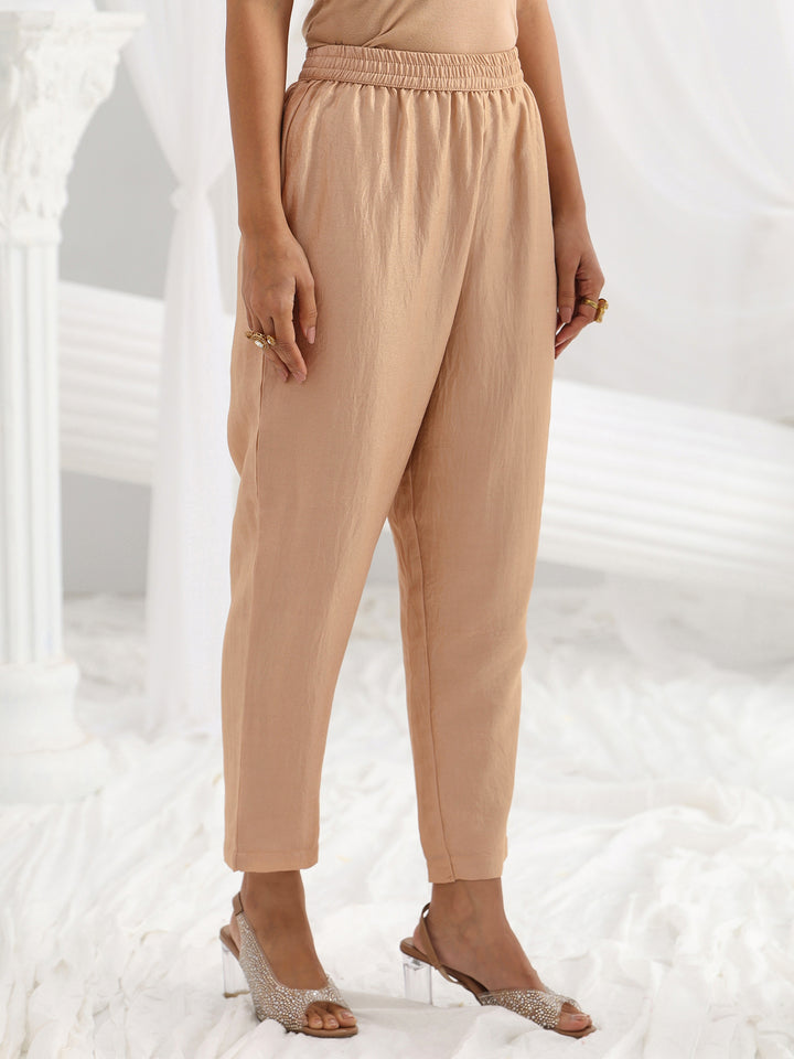 Beige Embroidered Silk Blend A-Line Suit Set With Dupatta