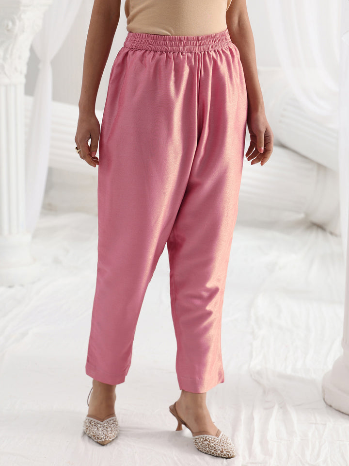 Pink Embroidered Silk Blend A-Line Suit Set With Dupatta