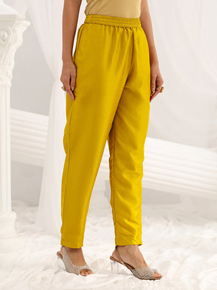 Mustard Embroidered Silk Blend A-Line Suit Set With Dupatta