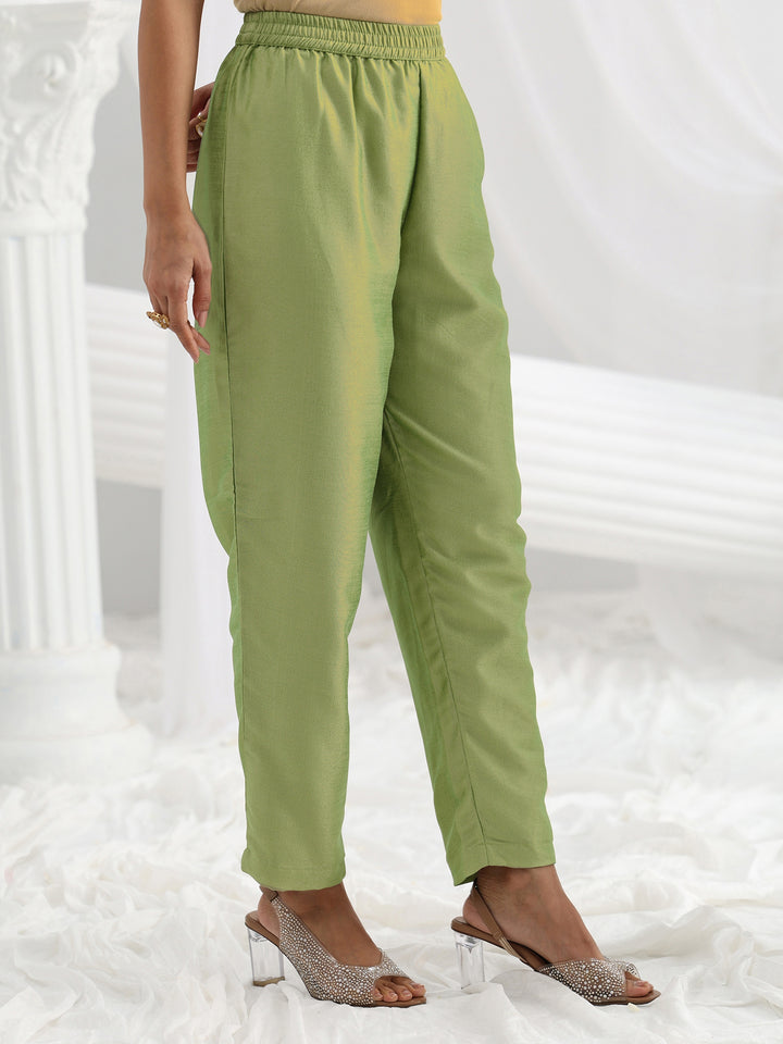 Green Embroidered Silk Blend A-Line Suit Set With Dupatta