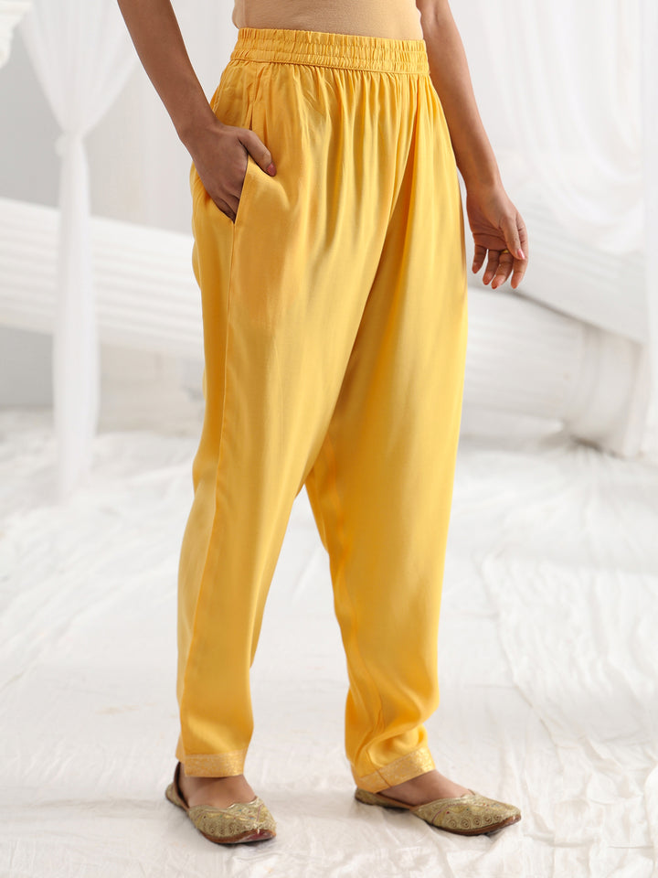 Yellow Printed Silk Blend Straight Suit Set With Dupatta