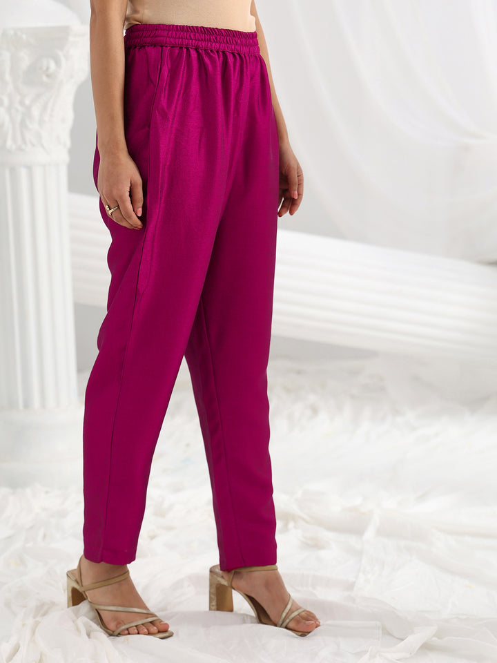 Burgundy Embroidered Silk Blend A-Line Suit Set With Dupatta