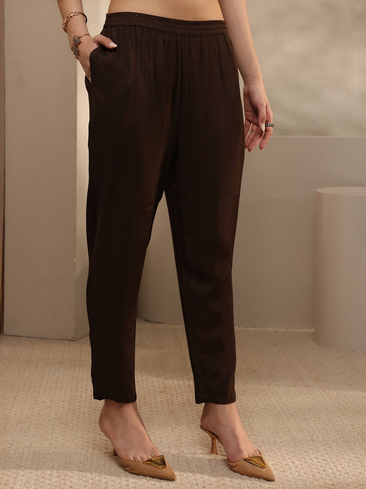 Brown Printed Crepe Straight Suit Set With Dupatta