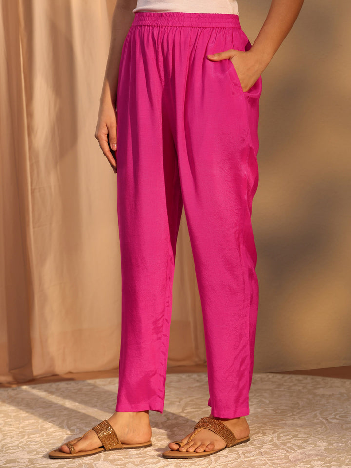 Pink Printed Crepe Straight Suit Set With Dupatta