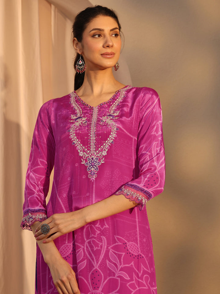 Pink Floral Printed Crepe Straight Suit Set With Dupatta