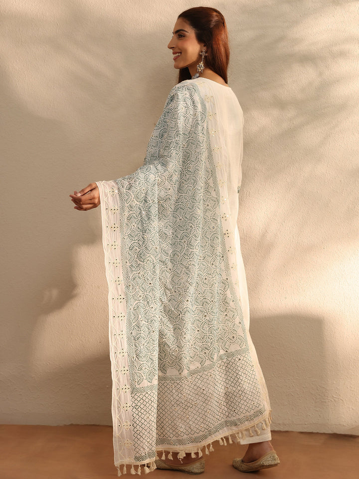 White Self Design Cotton Blend Straight Kurta Set