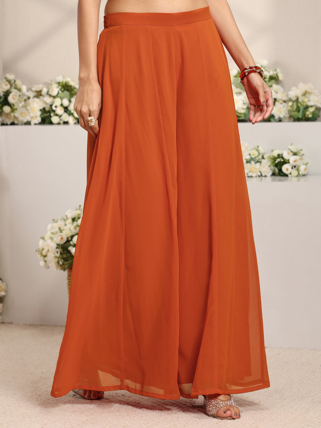 Libas Art Orange Embellished Georgette Straight Suit Set with Dupatta