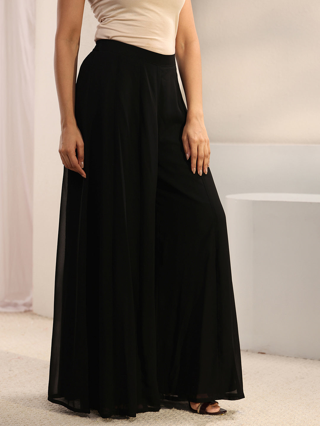 Libas Art Black Embellished Georgette Palazzo Suit Set With Dupatta