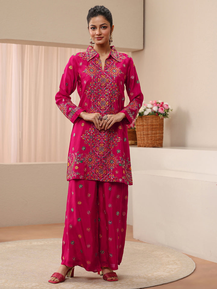 Libas Art Pink Ethnic Embroidered Crepe Co-Ord Set