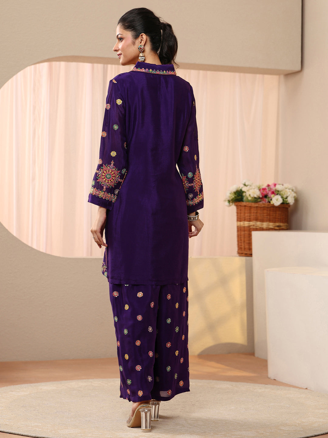 Libas Art Purple Ethnic Embroidered Crepe Co-Ord Set